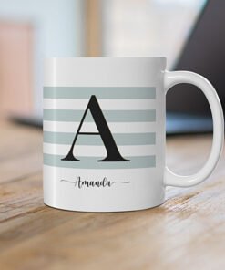 Personalised-Initial-Mug green stripes