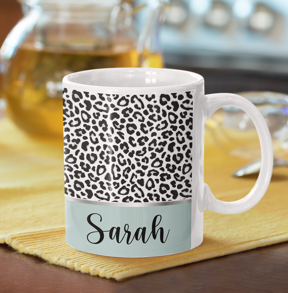 Personalised-animal-print-mug-green-table