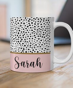 Personalised-polkadot-mug-pink-office