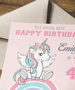 Unicorn birthday card pink