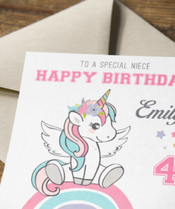 Unicorn birthday card white