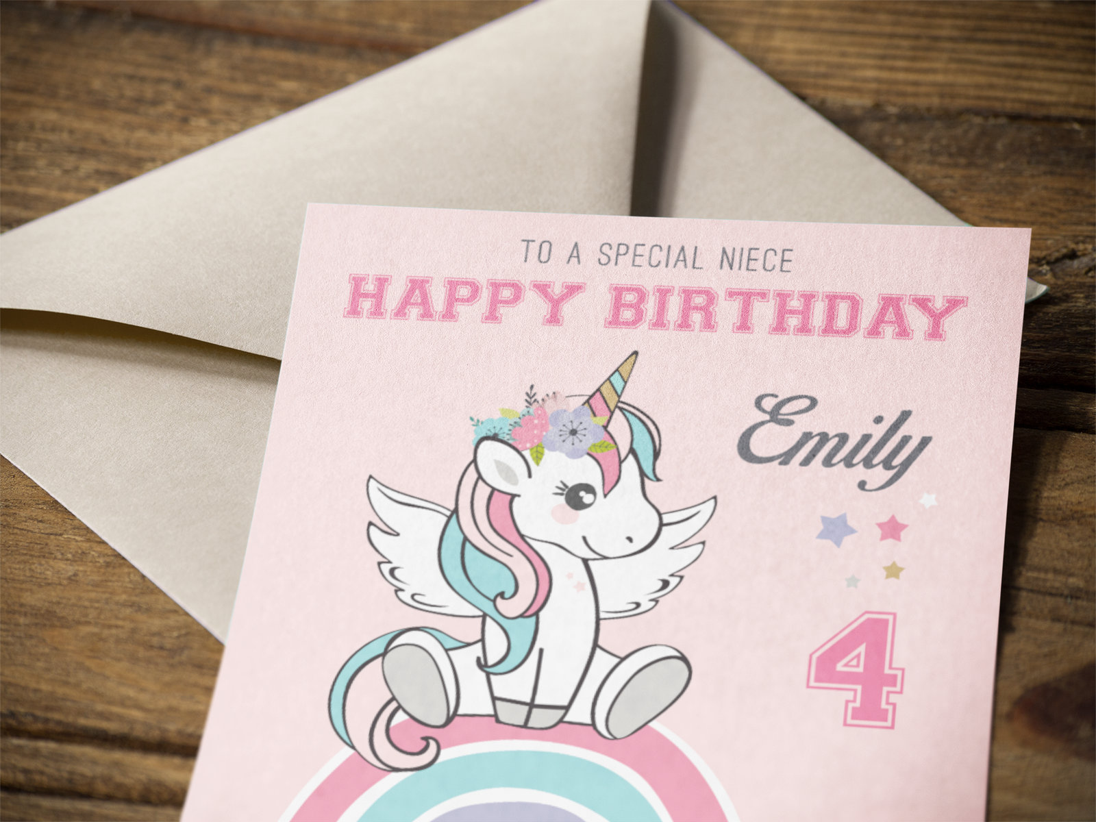 Unicorn birthday card pink
