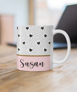 Monogram hearts mug right