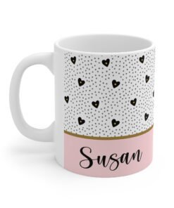 Monogram hearts mug left