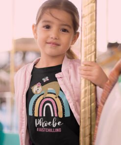 Girl-with-personalized-sloth-black-t-shirt