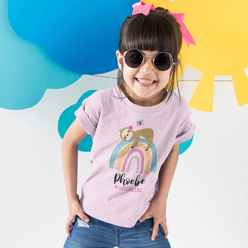 Girl-with-personalized-sloth-pink-t-shirt