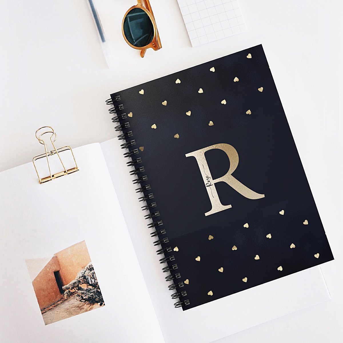 Initial-Hearts-notebook-desk