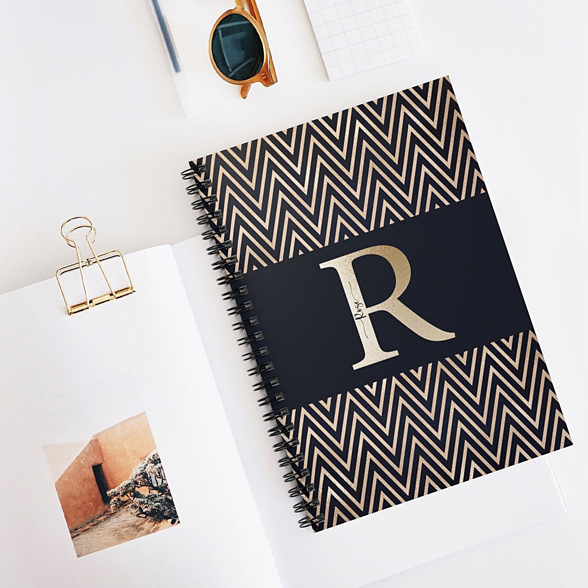 Initial-chevron-notebook-desk
