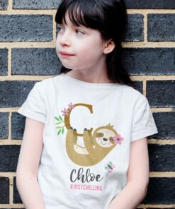 girl-wearing-Petrsonalised-sloth-t-shirt-white
