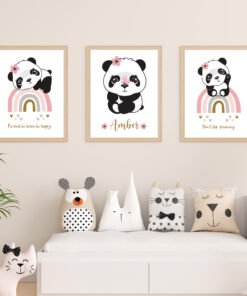 Personalised panda 3 art prints set