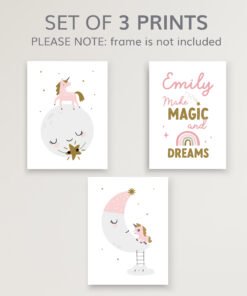 set of 3 unicorn prints for girls