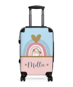 Personalised unicorn suitcase pink