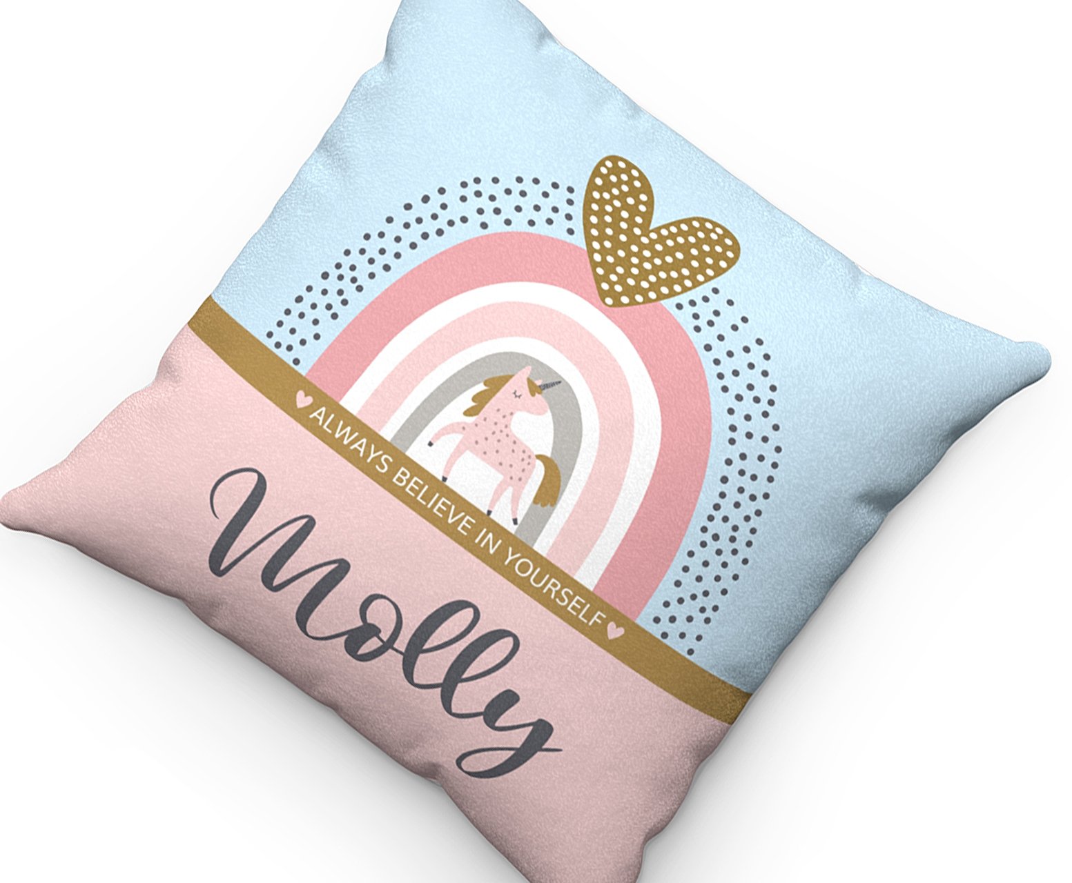 Personalised rainbow cushion