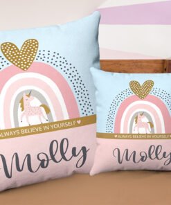 Personalised rainbow cushion