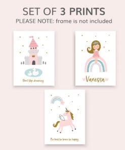 set of 3 princess fairytale art prints