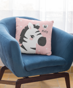 Personalised Zebra Cushion for girls. Made from luxurious, premium faux suede fabric.