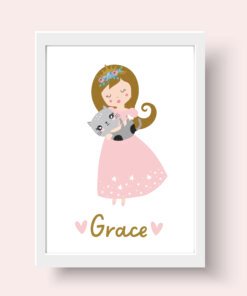 personalised cat and girl art prints