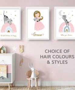 personalised cat and girl art prints