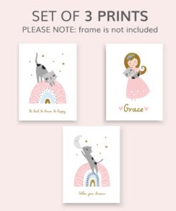 personalised cat and girl art prints